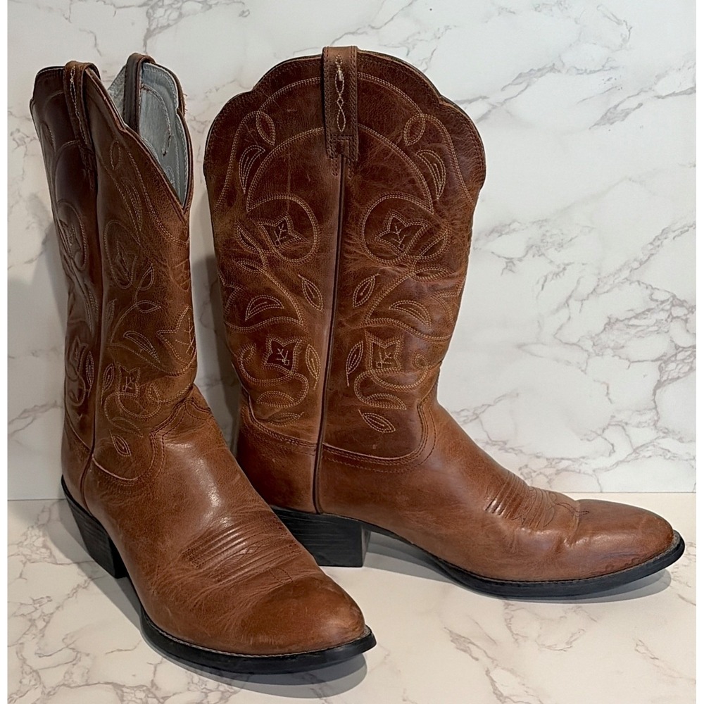 Ariat Heritage R Toe Womens 11B Brown Leather Western Boots Embroidered Festival